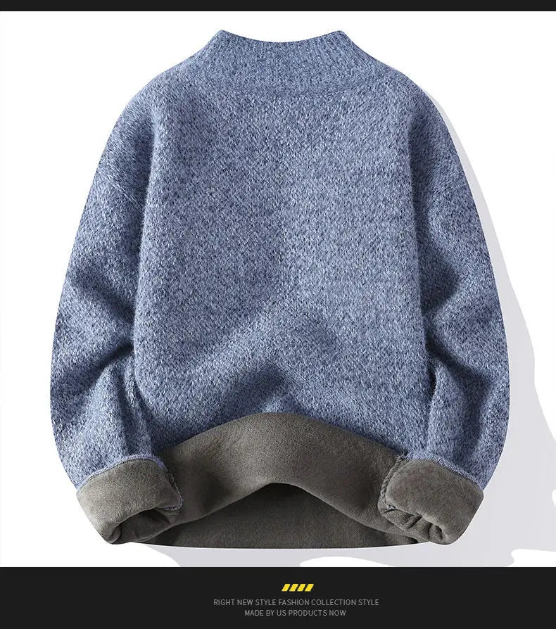 New Winter Men Mock Neck Sweaters Fleece Warm Knitted Pullovers Man Streetwear Loose Casual Sweaters Good Quality Male Pullovers