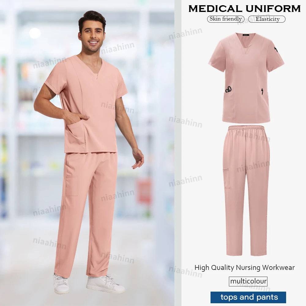 Wholesale Scrubs Uniforms Sets Medical Scrub Stretch Suit Healthcare Nursing Articles Unisex Surgical Uniforms Woman Men Uniform