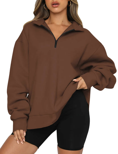 Women Sweatshirts Turn Down Collar Zipper Pullovers Long Sleeve Spliced Thick Warm Sweatshirt Outwear Autumn Winter 2024