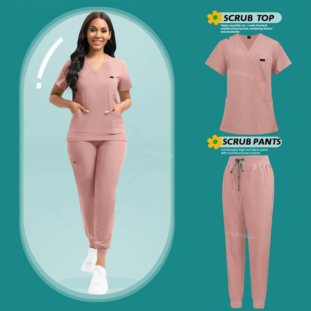 Brown Scrubs Set Wholesale Operating Room Uniforms Medical Scrubs Set Hospital Workwear Dental Beautician Top Pants Surgery Suit