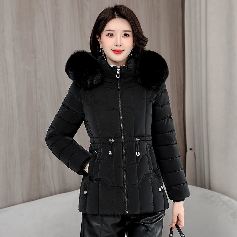 Winter  New Down Jacket Women Parkas Fashion High-Quality Warm Cotton Padded Coat Ladies Short Overcoat Hooded Overwear Tops