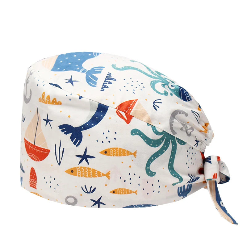 LONG HAIR Scrub Caps Surgical Medical Hats Cotton Nursing Caps Breathable Bouffant Healthcare Chef Pediatric Veterinary Hats M81