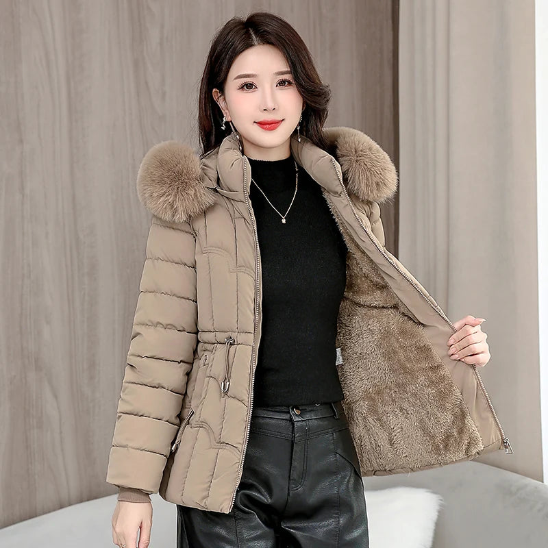Winter  New Down Jacket Women Parkas Fashion High-Quality Warm Cotton Padded Coat Ladies Short Overcoat Hooded Overwear Tops