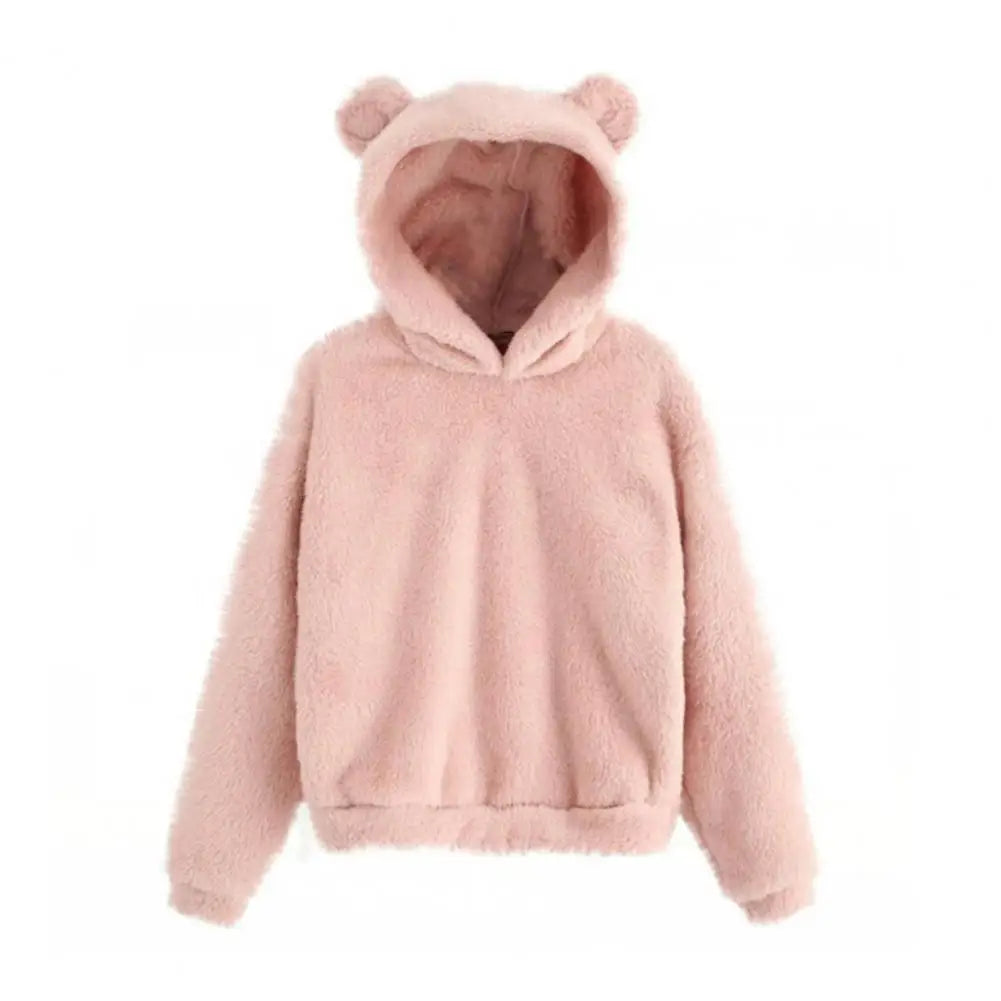Autumn Winter Women's Hoodies Winter Women Long Sleeve Rabbit Ear Hood Sweatshirt Cute Plush Warm Casual Hoodie Tops