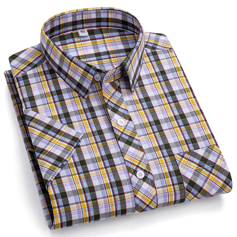 Plus Size 8XL 7XL New Men's Shirts Short Sleeve Cotton Plaid Shirt Summer Fashion Thin Soft Classic Basic Casual Male Clothing