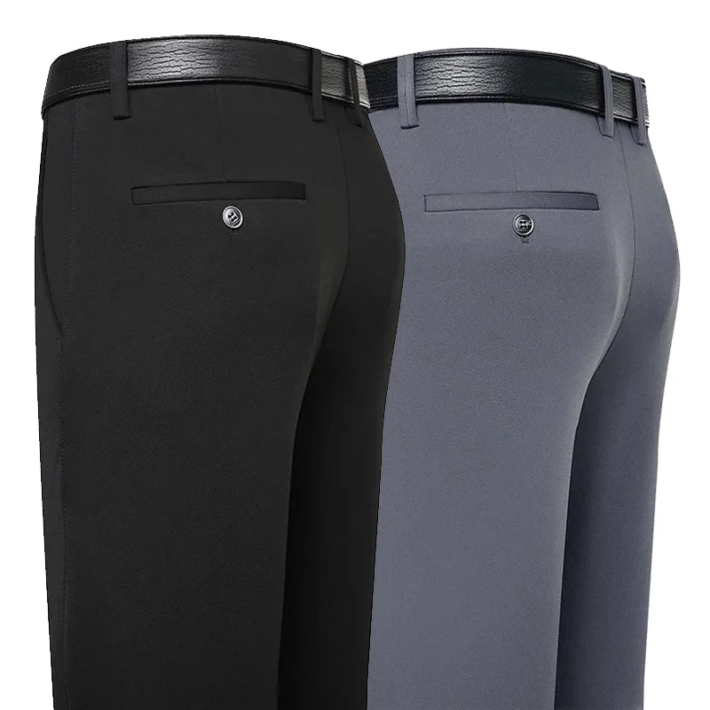 Men's Stretch Suit Pants Black Business Casual Trousers Office Summer Autumn Navy Grey Spandex Straight Pants