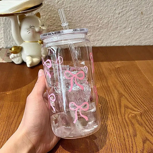 500ml transparent color Plastic Cup With Straw And Lid Cute Milk Coffee Drink Mug Household Travel Ins Water Drinking Cup