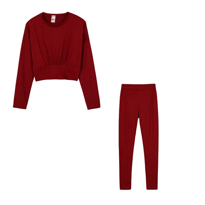 New Autumn Women's Pure Color Sports Waist Suit Fashion Casual Two-piece Set