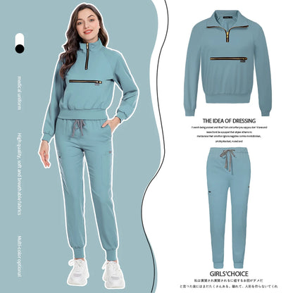 Hospital Medical Uniforms Nurse Suit Women Solid Color Dentistry Operating Room Scrub Set Two-piece Pet Grooming Doctor Workwear