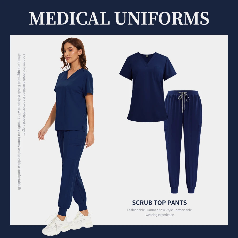 Women Men Unisex Scrub Set Medical Nursing Scrub Surgical Uniforms Beauty Salon Work Wear Clinical Scrubs Tops Pants Doctor Suit