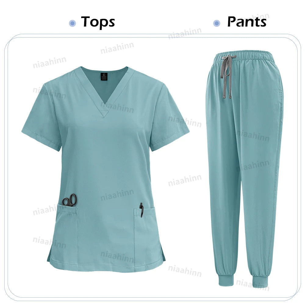 Medical Scrub Nursing Surgical Gown High Quality Elastic Scrub Healthcare Pharmacy Solid Color Uniform Wholesale Workwear Unisex