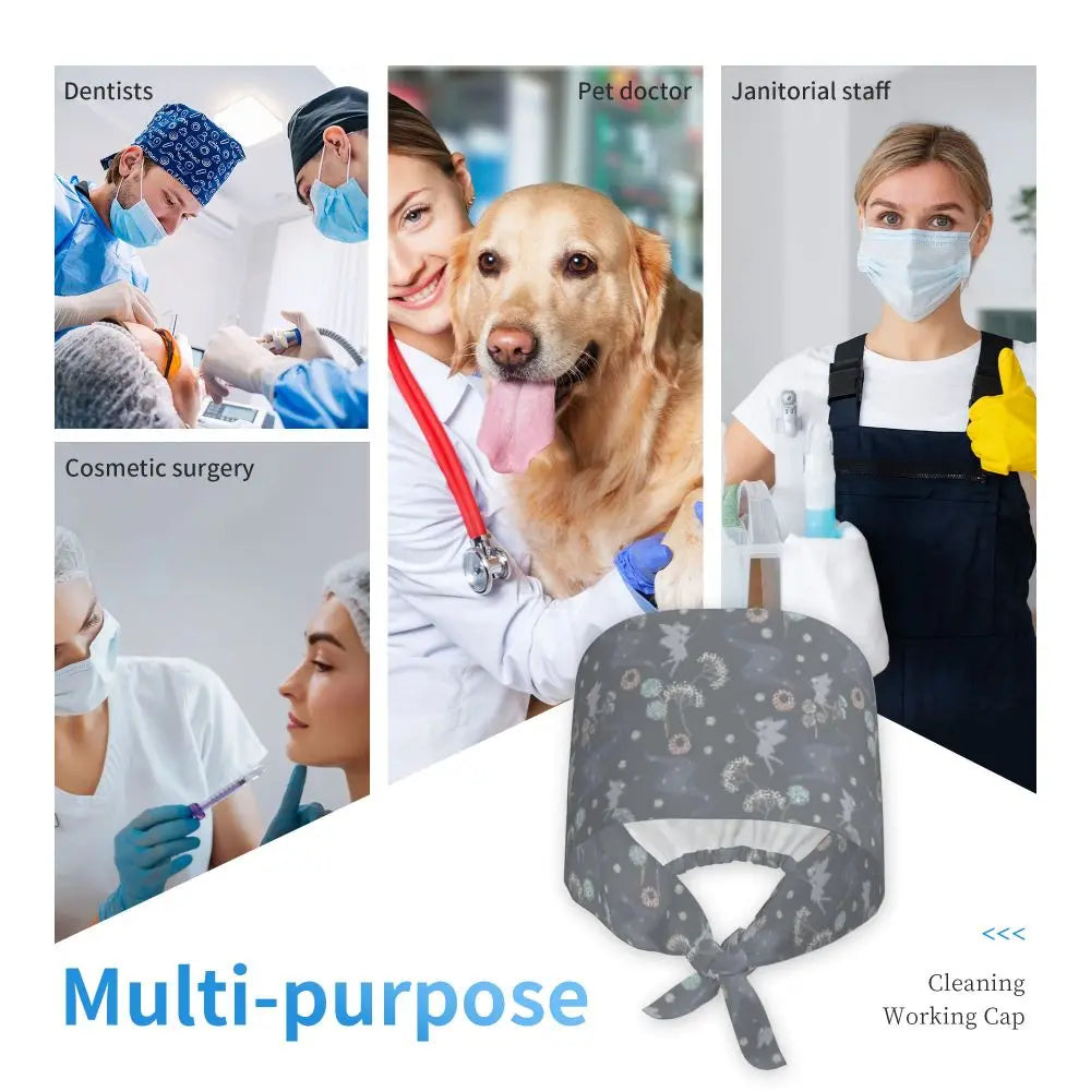 Custom Tinker Bell Breathable Nursing Work Cap Surgical Scrub Caps Unisex Nurse Medical Cap Cartoons Scrubs Hat Medical Surgical