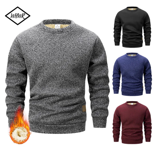 Men's Fleece Long Sleeve Sweaters Crew Neck Basic Pullover Shirts Winter Warm Streetwear Outdoor Jogger Casual Loose Sweatshirt