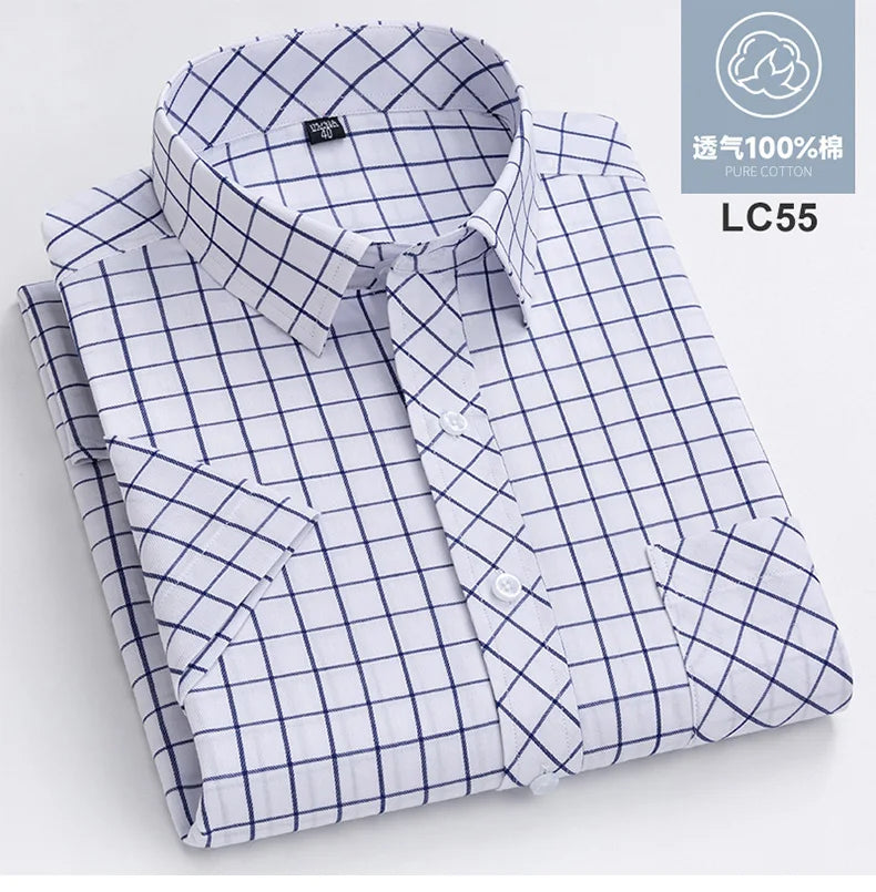 Plus Size 8XL 7XL New Men's Shirts Short Sleeve Cotton Plaid Shirt Summer Fashion Thin Soft Classic Basic Casual Male Clothing