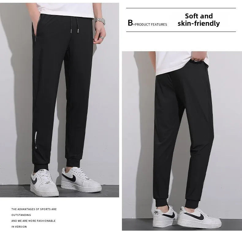 Plus Size 8xl Men Sports Pants Quick-Drying Men'S Trousers Joggers Sportswear Solid Ice Silk Sweatpants Male Elastic