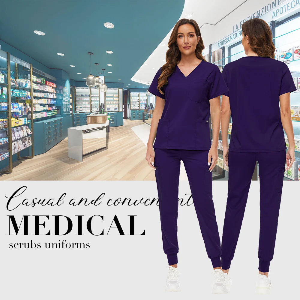 Hospital Scrub Sets Uniform Women Jogger Suit Nurse Accessories Medical Surgical Scrub Sets Pharmacy Healthcare Work Wear Unisex
