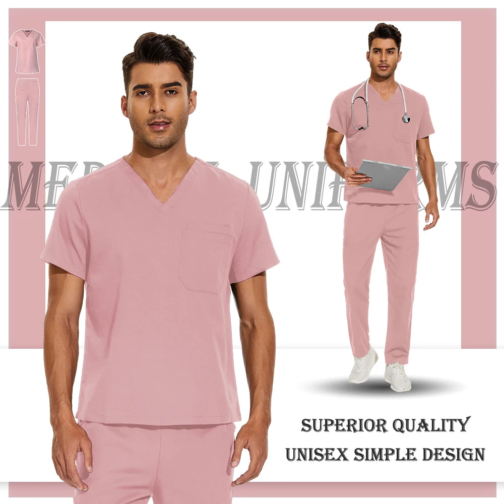 Nursing Scrubs Set High-quality Anti-Wrinkle Thick Medical Surgical Uniforms Hospital Tops Pants Doctor Nurse Uniforms Men Women