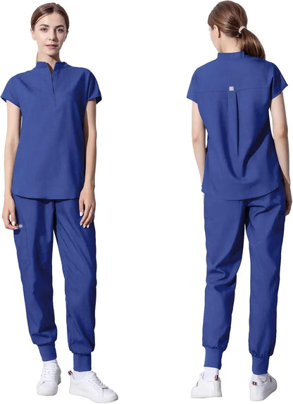 niaahinn Scrubs Set for Women Nurse Uniform Jogger Suit Stretch Top & Pants with Multi Pocket for Nurse Esthetician Workwear