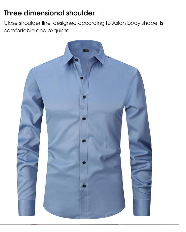 6XL 7XL 8XL Spring and Autumn Shirt Men's Long Sleeve Large Luxury Business Casual Slim Solid Color Wrinkle Free Press
