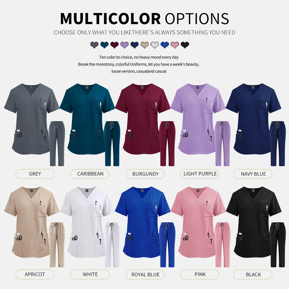 Multicolor Scrub Uniform Women Short Sleeve Tops+Pant Set Nursing Uniform Pet Hospital Doctor Scrub Set Medical Surgery Workwear