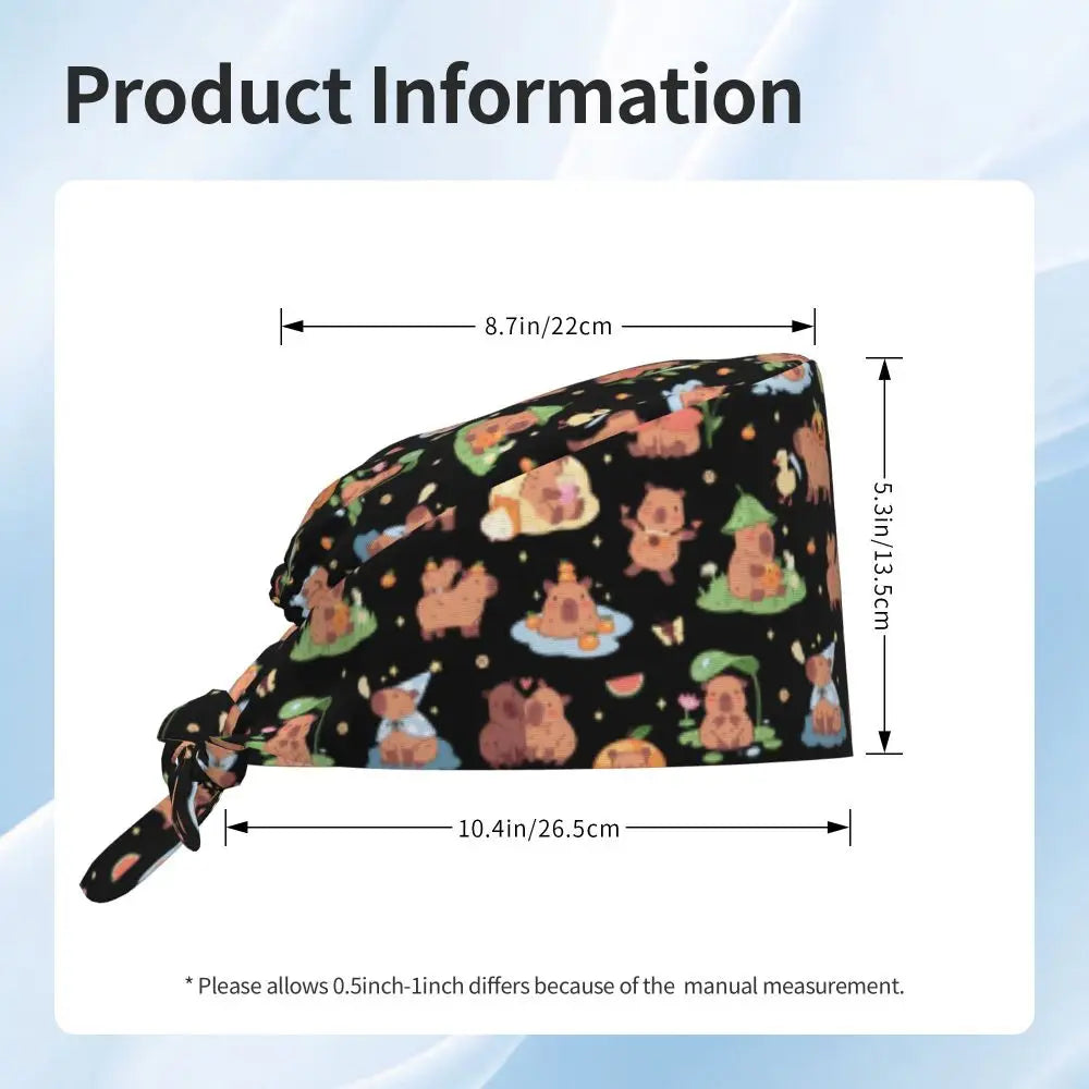 Custom Cartoon Capybara Medical Staff Scrubs Hat Women Men Comic Doctor Nursing Surgical Cap Scrub Caps