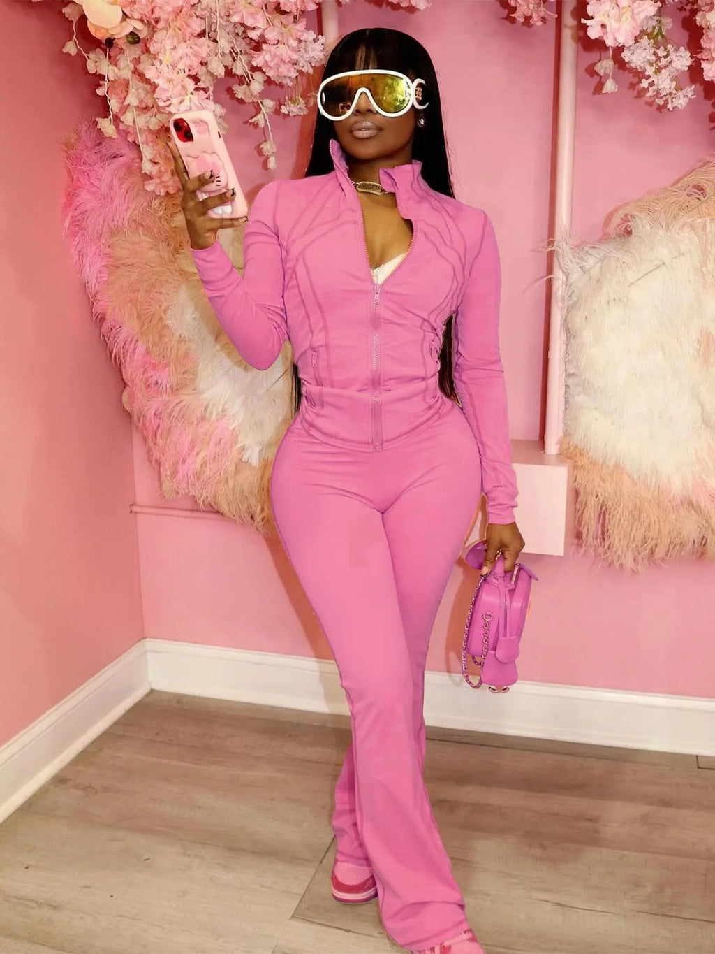 HLJ&GG Casual Solid Sporty Two Piece Sets Women Zipper Long Sleeve Slim Top And Skinny Pants Outfits Spring New 2pcs Tracksuits