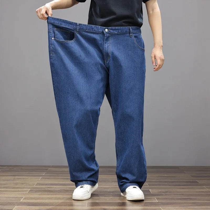 Men Jeans 8XL Summer Thin Straight Wide Leg Plus Size Denim Trousers Large Male Stretched 5XL 6XL 7XL Comfortable Pants