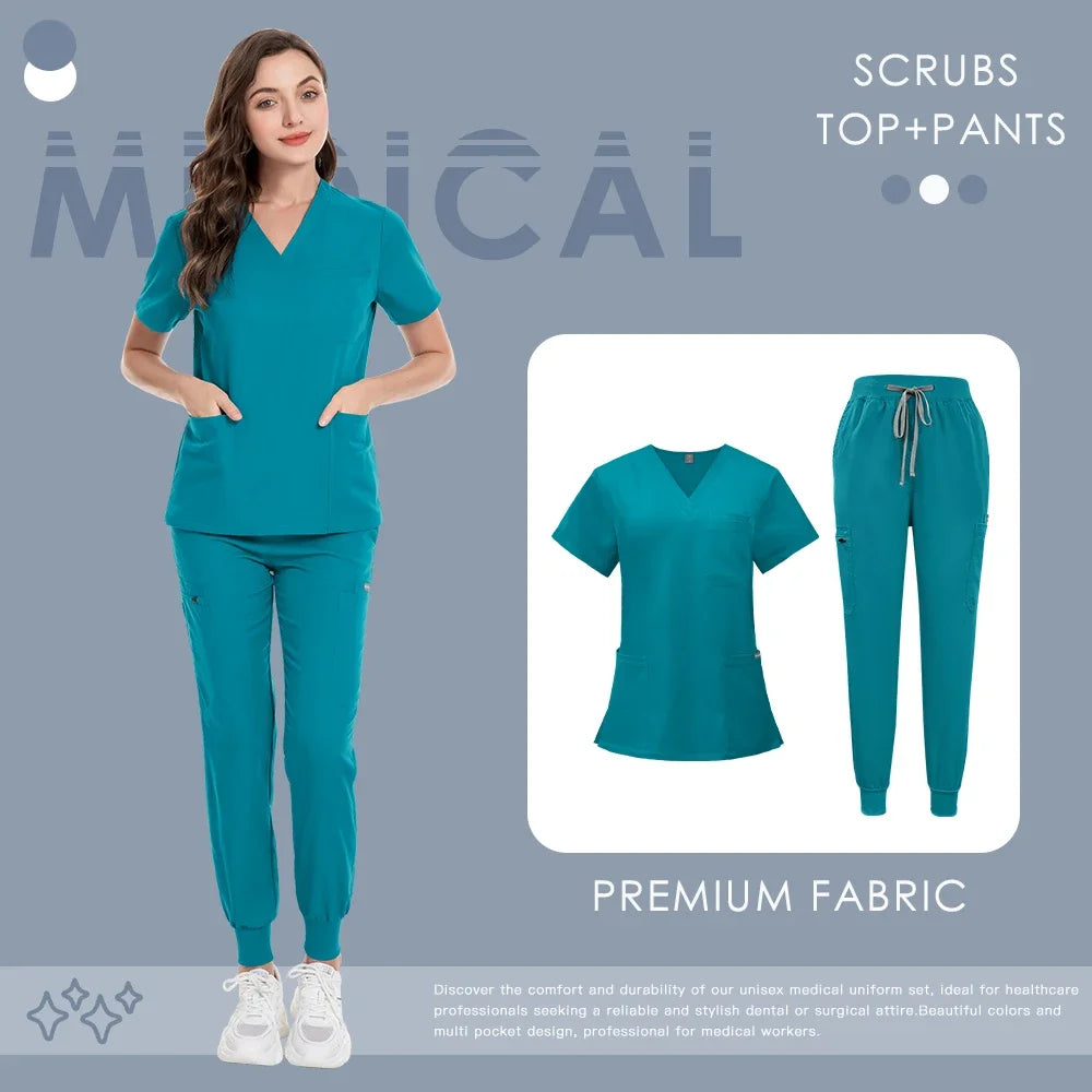 Scrub Set For Men Women Premium Nurse Uniform Medical Jogger Set Hospital Accessories Dental Clinic Lab Workwear Scrub Top Pants