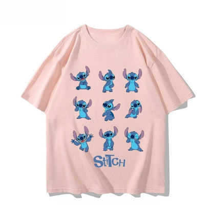 Stitch Couple T-Shirt Cartoon Printed Short Sleeve Cotton Loose Casual Short Sleeve Sports Half Sleeve Short Sleeve Popular Top