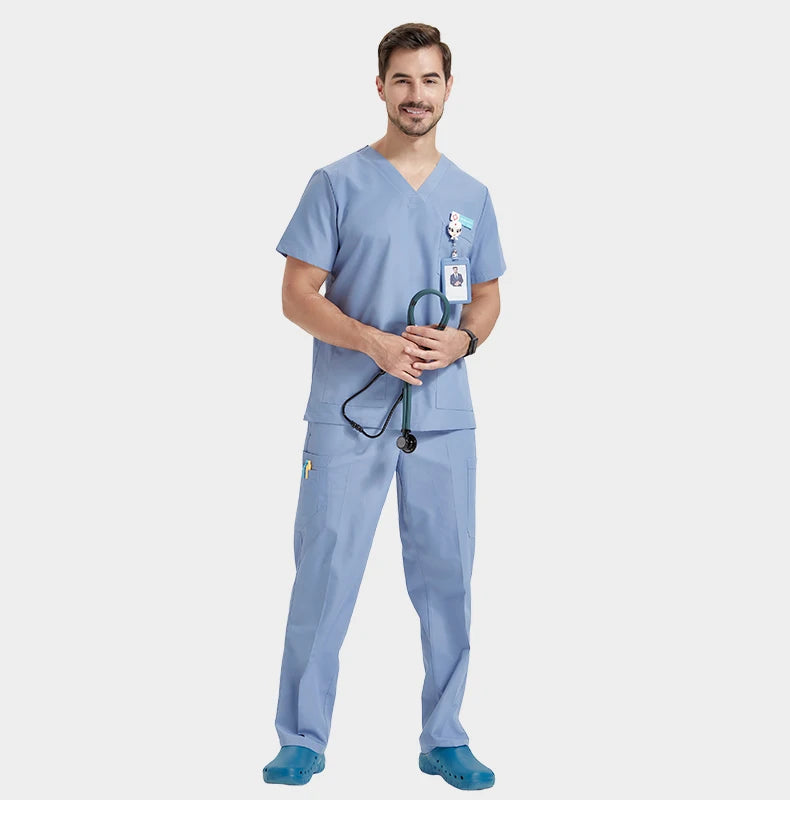 Men's Medical Scrubs Sets Hospital Nursing Uniforms Breathable Sanitary Clinical Aesthetic Nurse Suits Doctor Workwear 8020-02