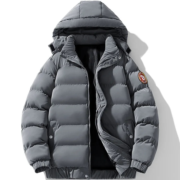 Winter Man Down Jacket Simple Solid Color Stand Collar Male Hooded Coat Thicken Cold-proof Loose Comfortable Men Outerwear