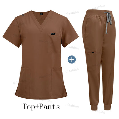 Wholesale Price Clinical Uniform Woman Hospital Doctor Work Wear Nurse Medical Clothing Short Sleeved Top Jogging Pants Set Mens