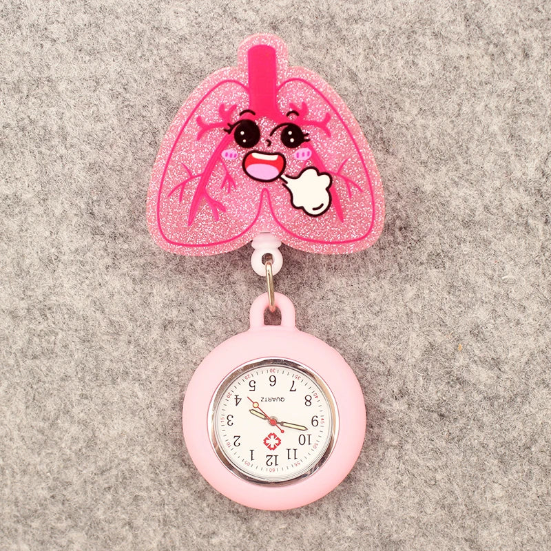 Cartoon Heart Lung Style Pocket Watch Retractable And With Clip For Doctor Nurse Men And Women