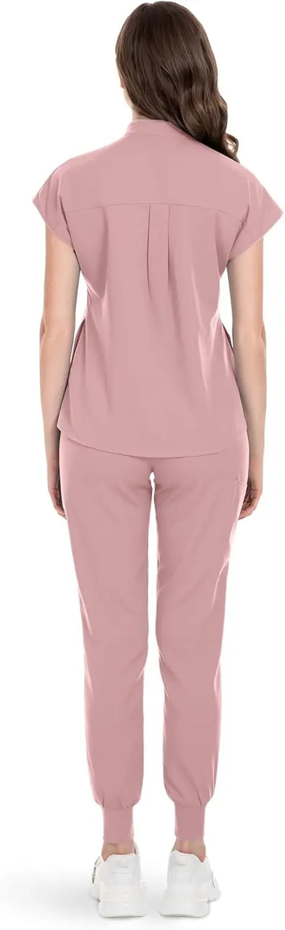 niaahinn Scrubs Set for Women Nurse Uniform Jogger Suit Stretch Top & Pants with Multi Pocket for Nurse Esthetician Workwear