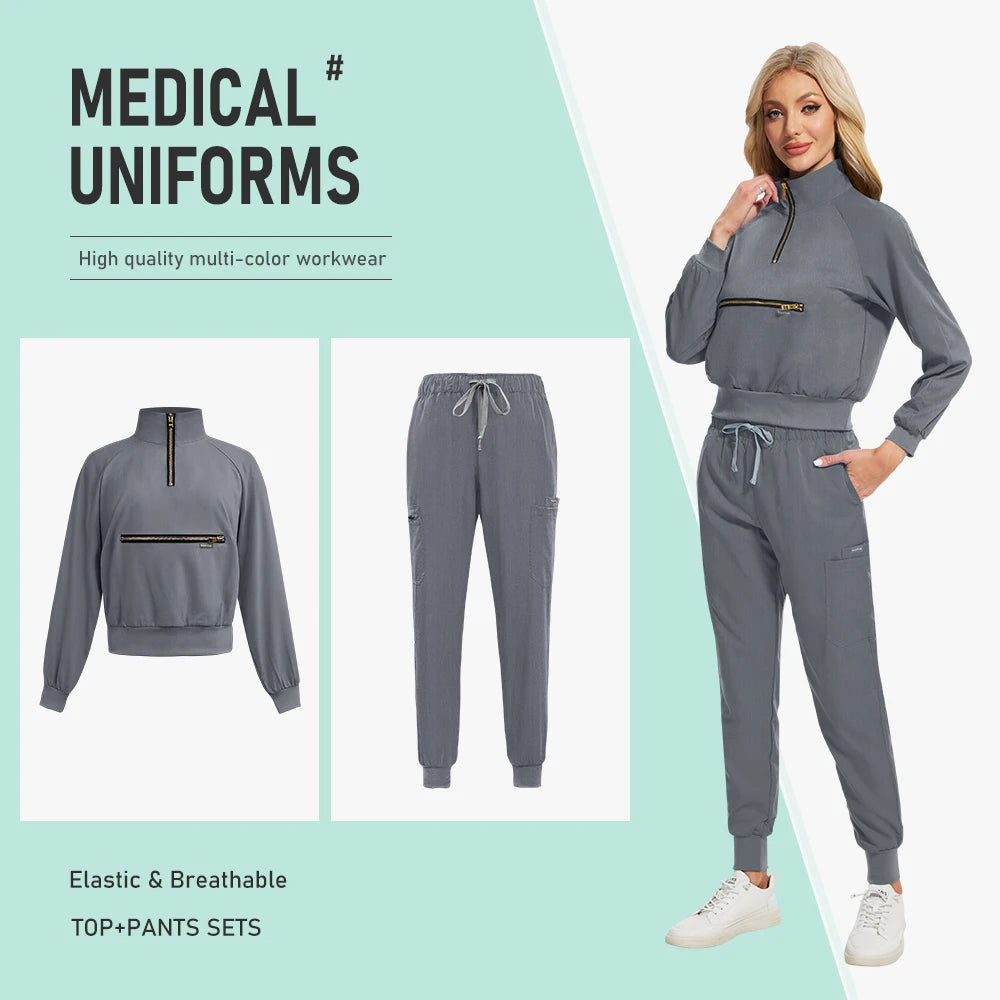 Nurse Nursing Medical Scrub MultiColor Jogging Pants Set Long Sleeved Jacket Workwear Set Hospital Clinical Uniform Woman Female