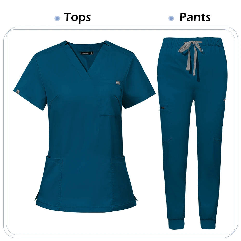 Niaahinn Scrub Nursing Accessories Medical Surgical Gowns Doctor Nurse Special Scrubs Minimalist Solid Color Work Wear Women Men