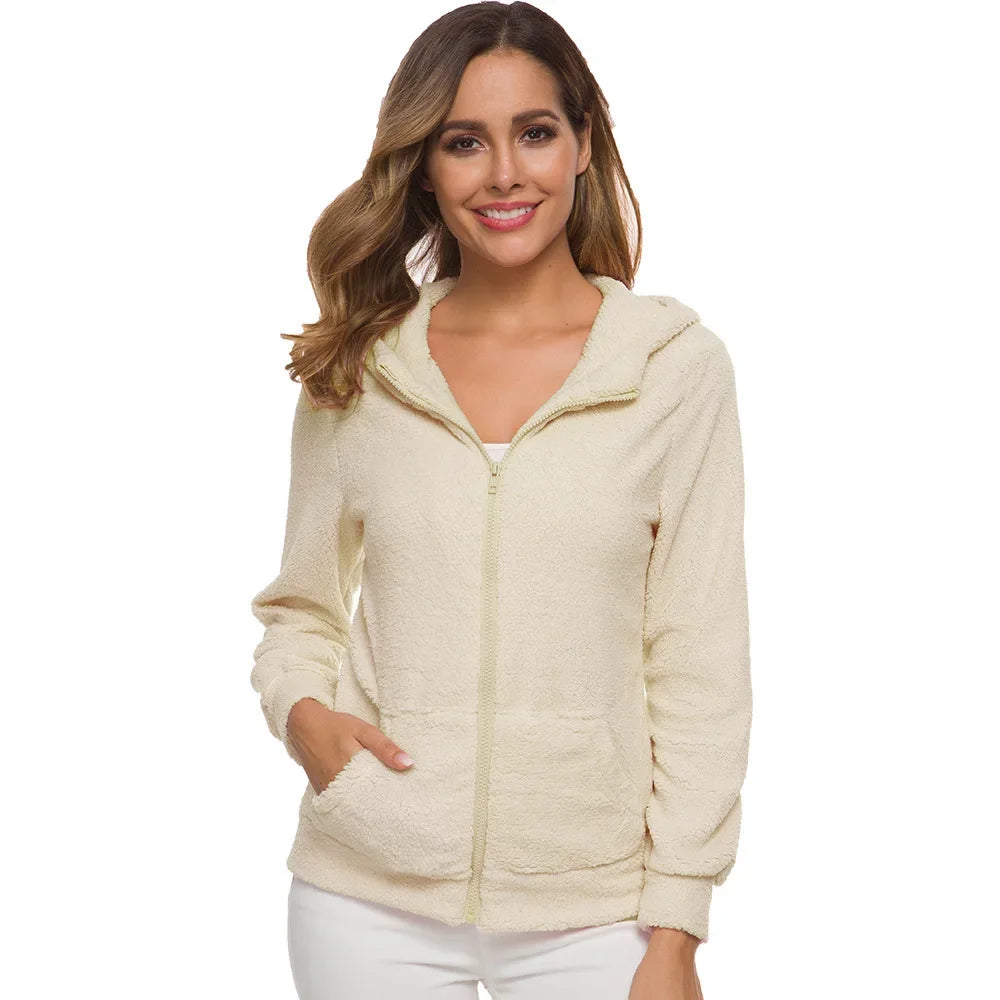 Autumn Winter Warm Jacket Women Hoodie Hooded Casual Female Hoodies Sweatershirt Zipper Coat Solid Soft Fleece Women Coat