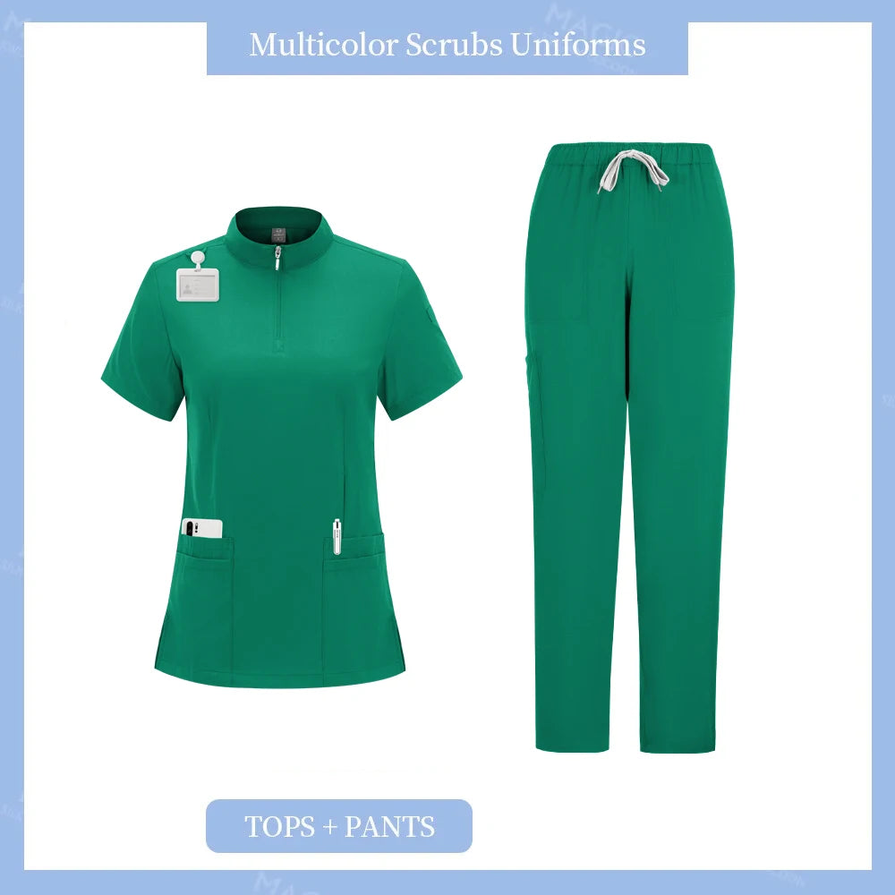 Surgical Uniforms Woman Nursing Sets Pocket Top Straight Pants Medical Nurse Uniform Scrubs Clinical Beauty Salon Hospital Suits