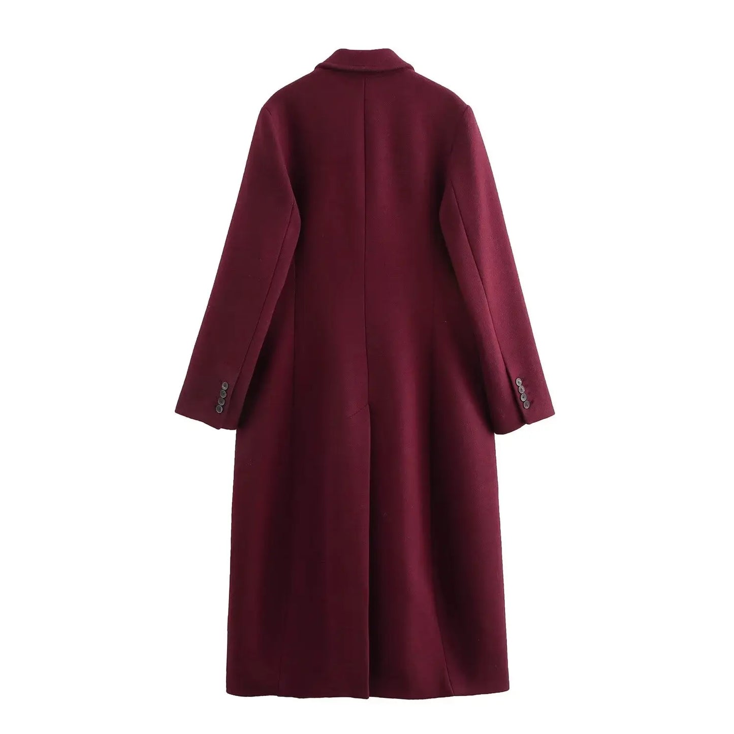 HH Female Autumn Winter Fashion Woolen Long Coat Woman Casual Turn-Down Collar Long Sleeves Pockets Double Breasted Coat