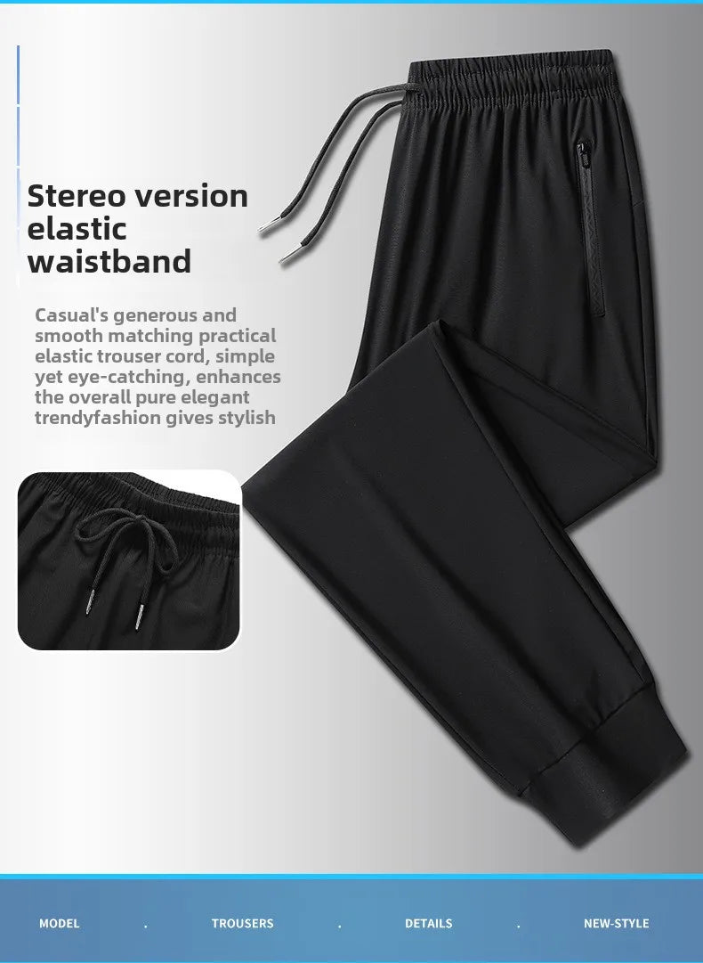 Plus Size 8xl Men Sports Pants Quick-Drying Men'S Trousers Joggers Sportswear Solid Ice Silk Sweatpants Male Elastic