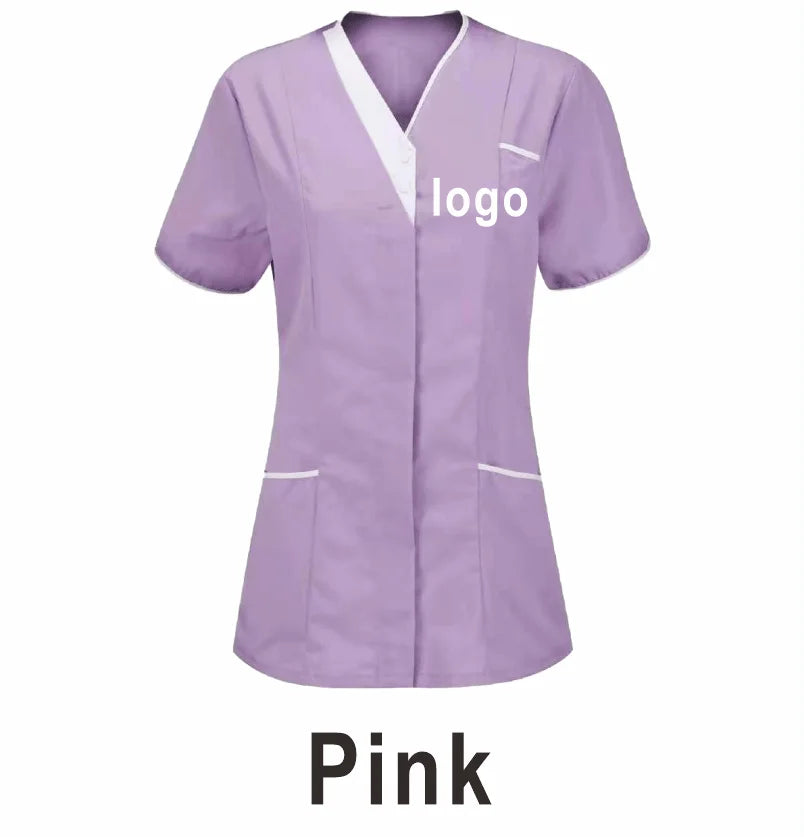 Custom Nurse UniformScrubs Tops Short Sleeve Pocket Clinic Nursing Scrub Tops Healthcare Carer Tunic Design Print Logo
