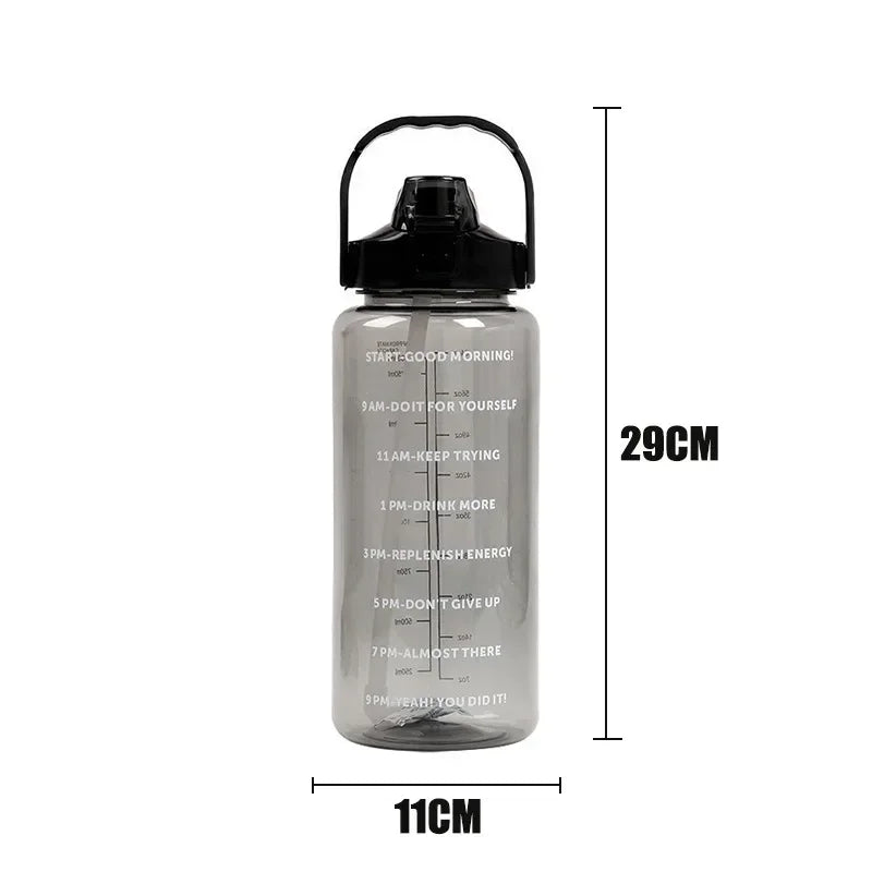 2 Liters Plastic Kettle Large Portable Travel Water Bottle with Straw Sports Fitness Cup High Value Big Fat Cup Adult Universal