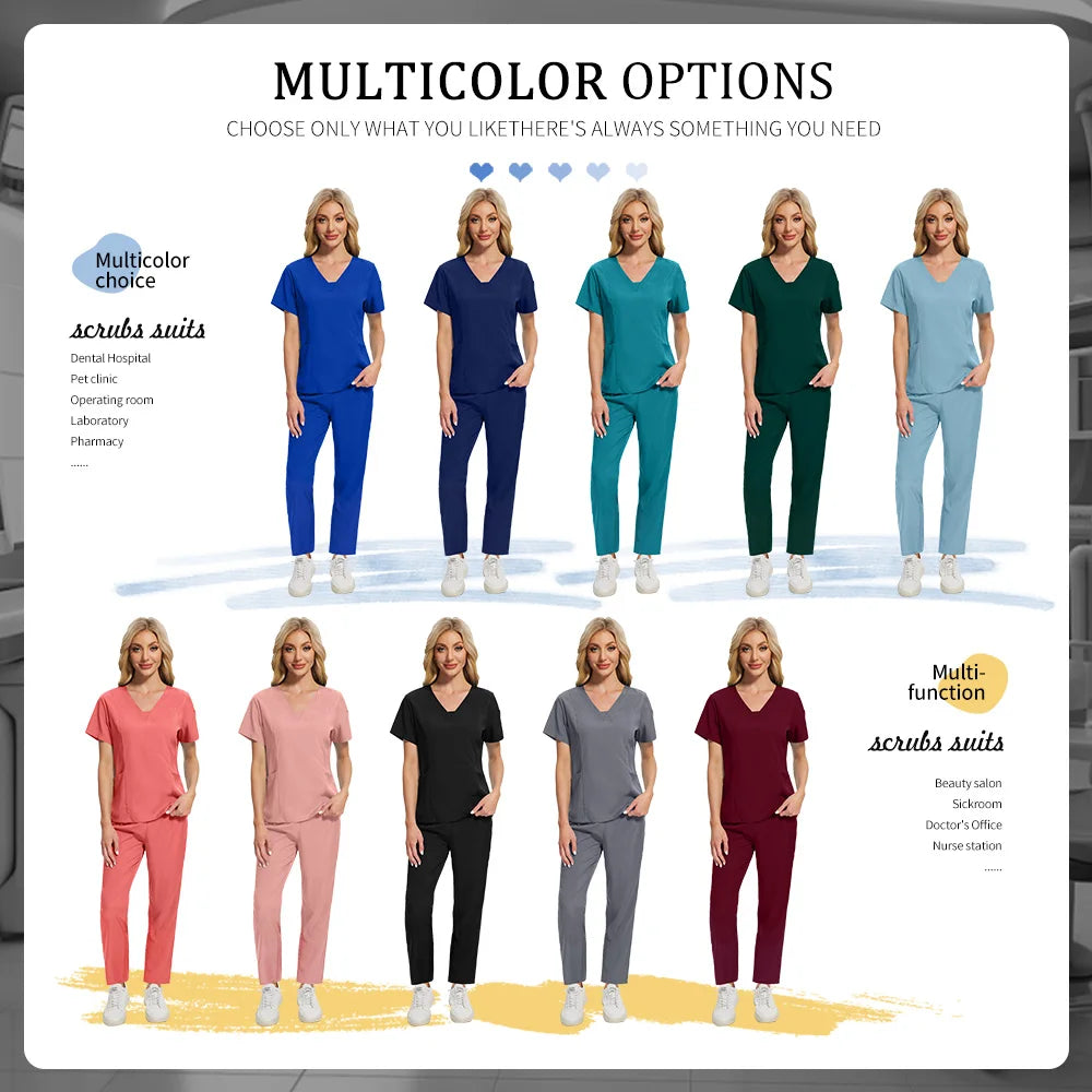 Pet Grooming Institutions Scrub Set Unisex V-Neck Beauty Salon Work Clothes Spa Uniforms Dentistry Surgical Scrub Tops Pants Set