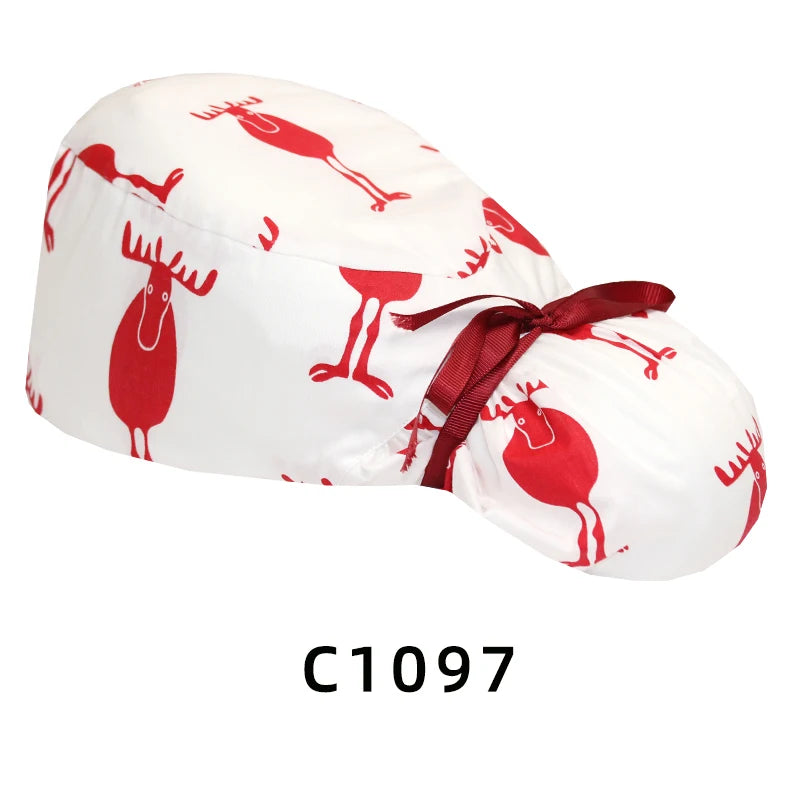 Christmas Snowman Scrub Caps for Long Hair Cotton Surgical Hats Dental Nursing Caps Women Men Hospital Clinic Medical Caps C1093