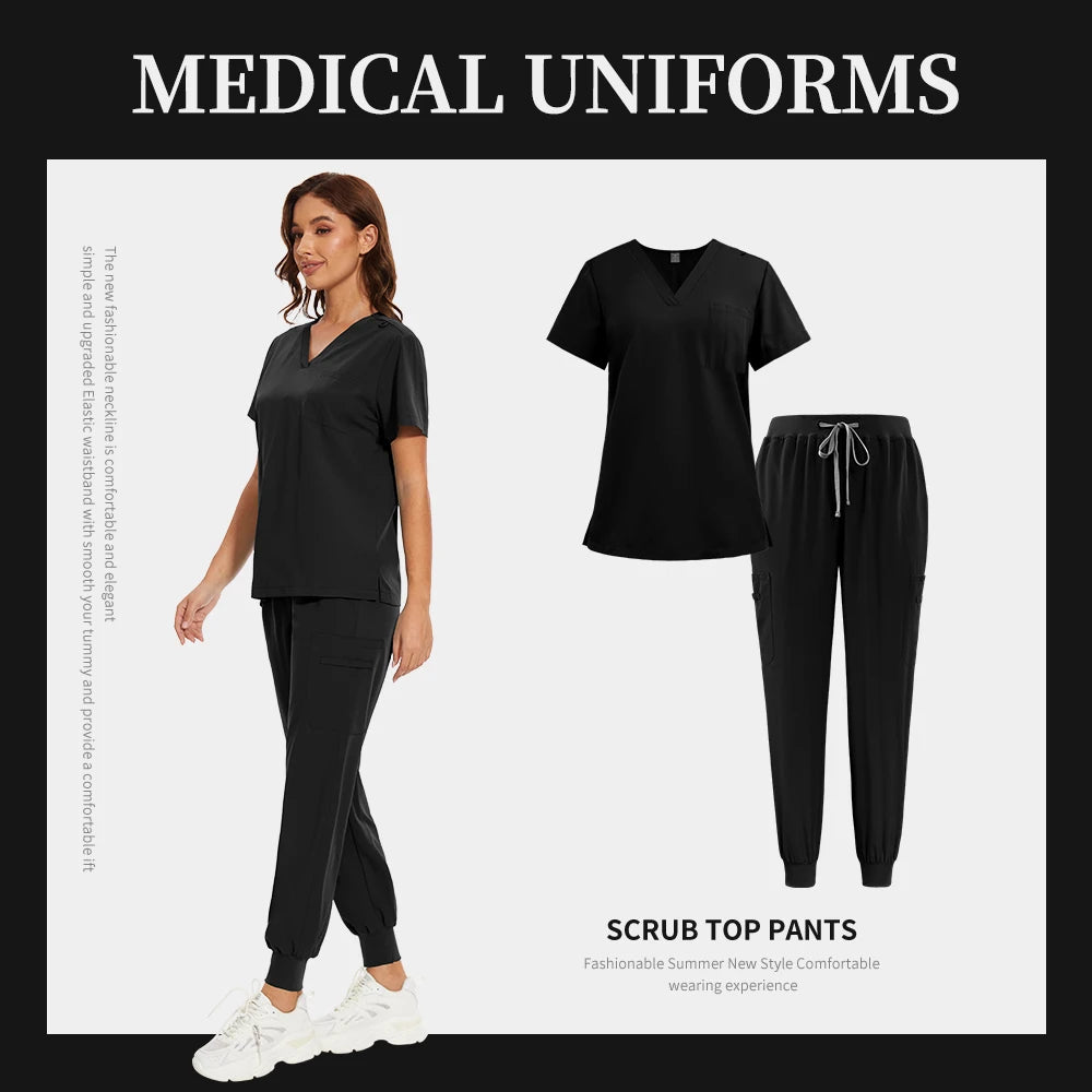 Women Men Unisex Scrub Set Medical Nursing Scrub Surgical Uniforms Beauty Salon Work Wear Clinical Scrubs Tops Pants Doctor Suit
