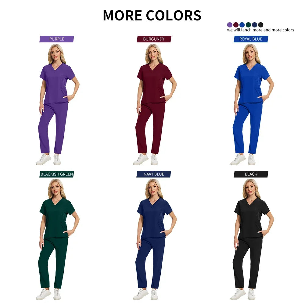 Women Health Service Nurse Uniforms Scrub Set Beauty Salon Spa Workwear Scrubs Top+Pant Doctor Nursing Tunic Suit
