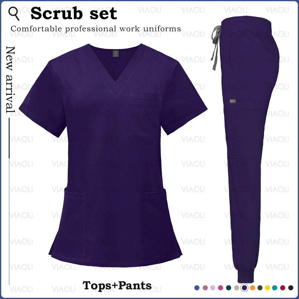 Surgery Overalls High-end Fabric Scrubs Set Medical Uniforms Stretch Scrub Tops Pants With Pocket Nurse Uniforms Beauty Workwear