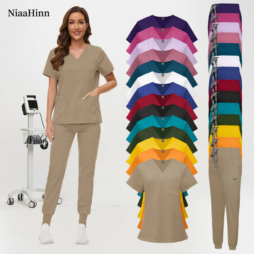 Hospital Scrub Sets Uniform Women Jogger Suit Nurse Accessories Medical Surgical Scrub Sets Pharmacy Healthcare Work Wear Unisex