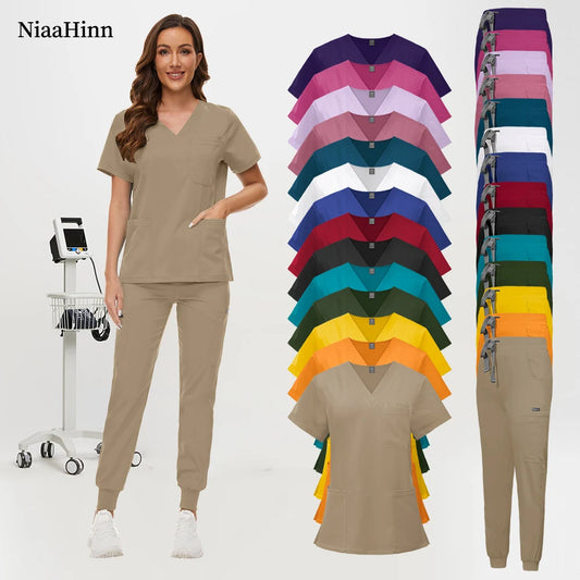Hospital Scrub Sets Uniform Women Jogger Suit Nurse Accessories Medical Surgical Scrub Sets Pharmacy Healthcare Work Wear Unisex