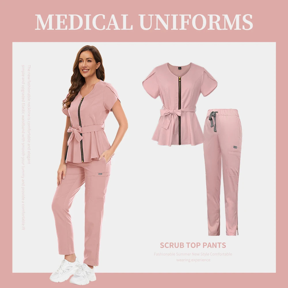 Medical Scrub Set Hospital Staff Uniform Doctor Nurse Surgical Uniforms Woman Pet Grooming Healthcare Nursing Scrub Articles Set